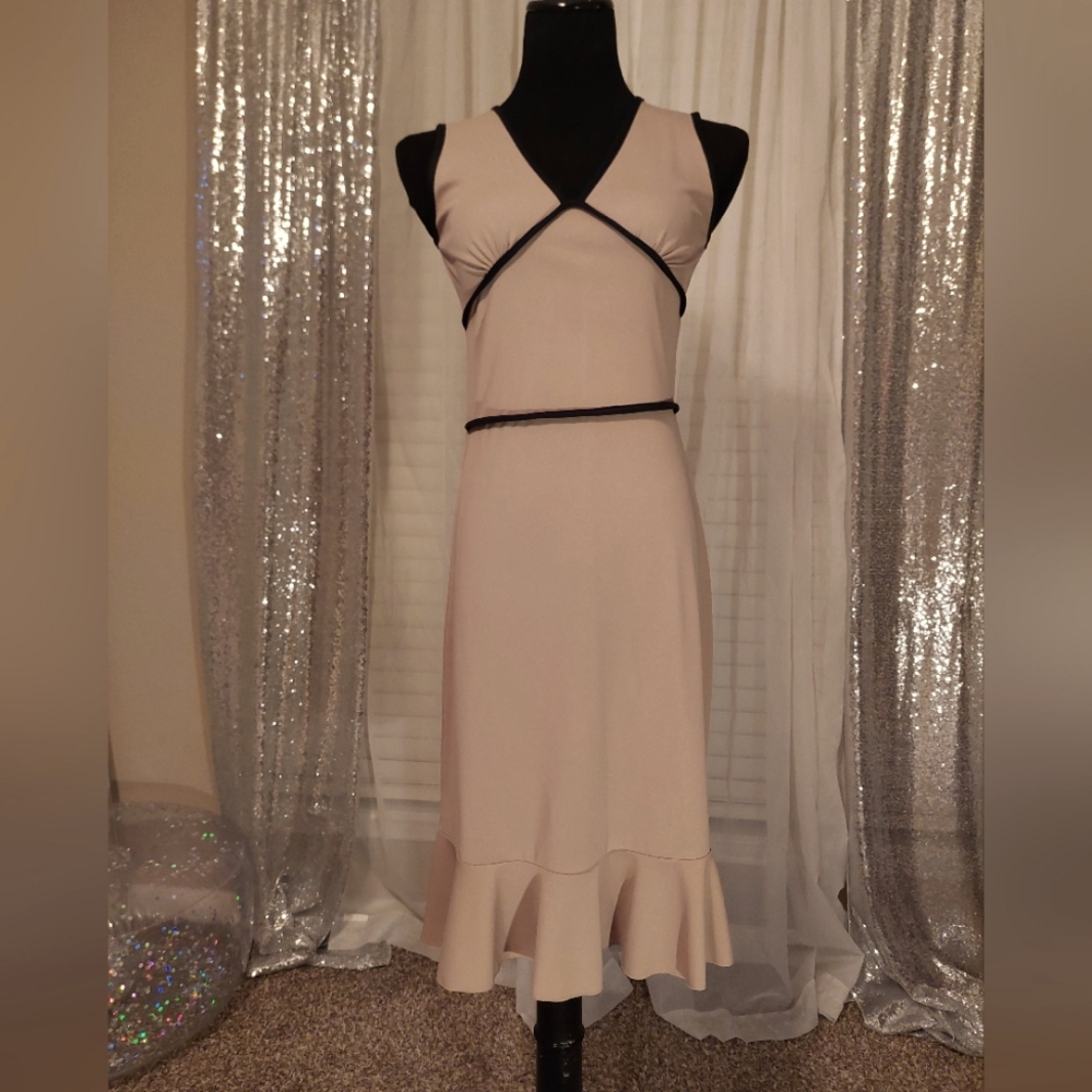 💕2 for $20 Dresses: Tan/Beige Sleeveless Dress with Ruffle